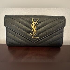 Black YSL Cassandre Flap Wallet
